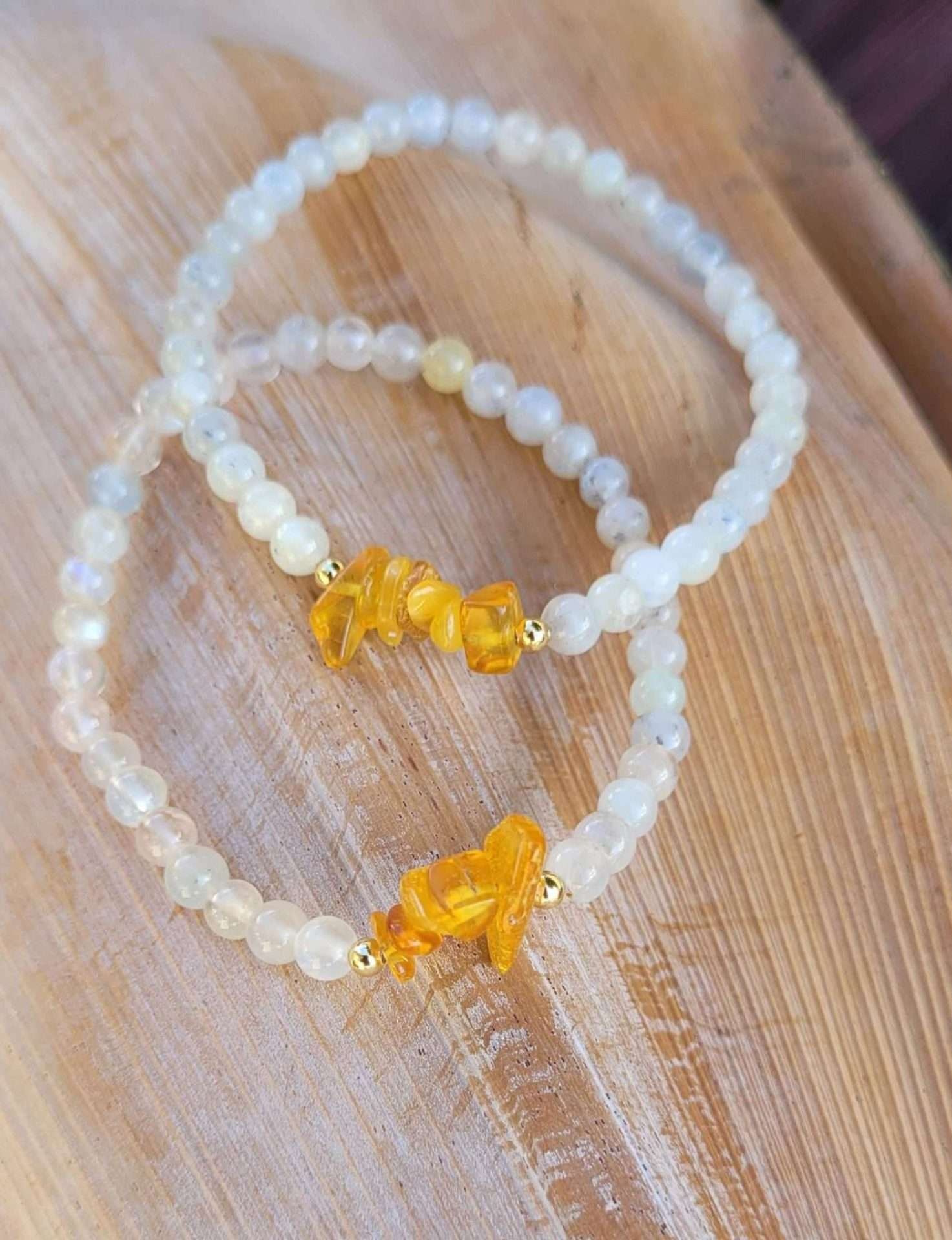 Minimalist 5mm Moonstone with Baltic Amber