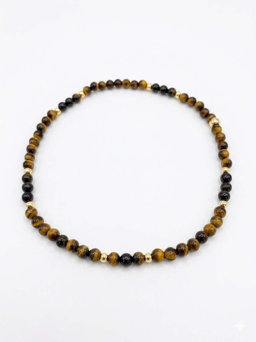 Tigers Eye and Black Obsidian Anklet